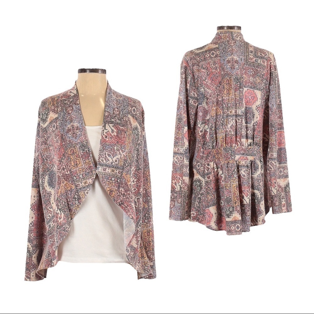 Weston Wear Anthropologie Boho Print Ruffle Pleated Open Cardigan Size S